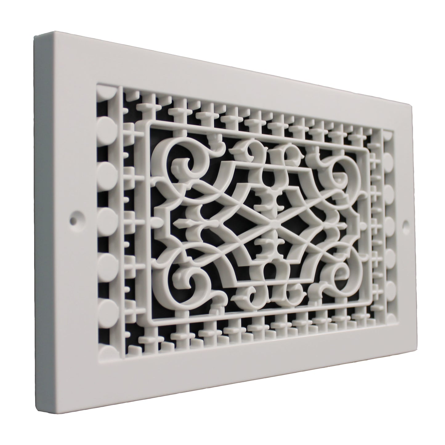 Victorian style decorative baseboard vent cover with the dimensions 6" in x 12" in