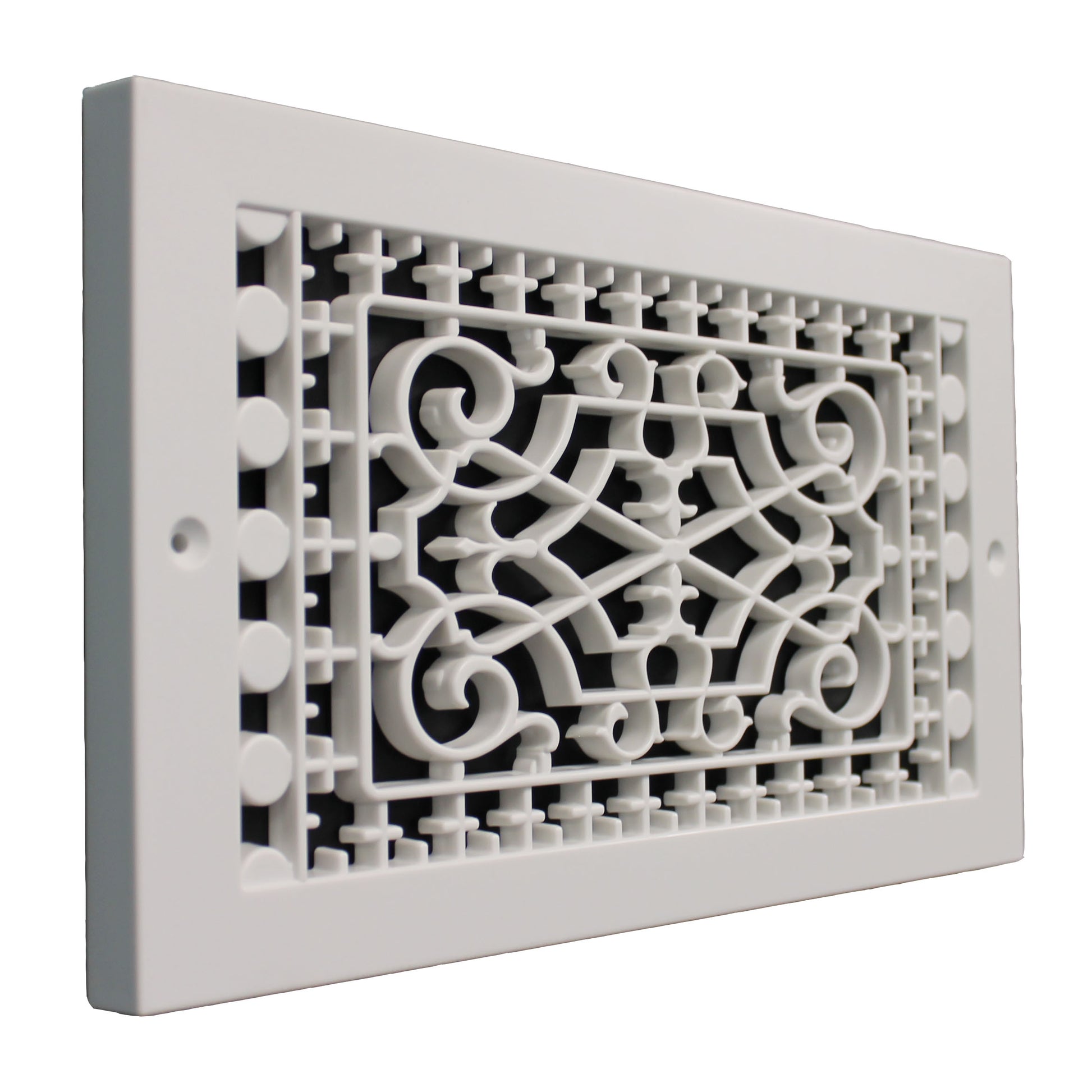 Victorian style decorative baseboard vent cover with the dimensions 6" in x 12" in